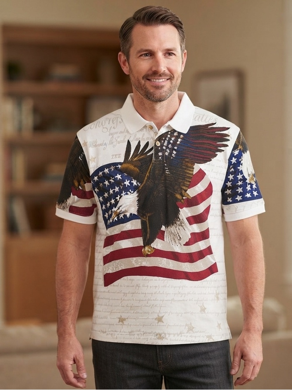 American Flag Bald Eagle Vintage Size L 90s T-Shirt Made In USA A6-051